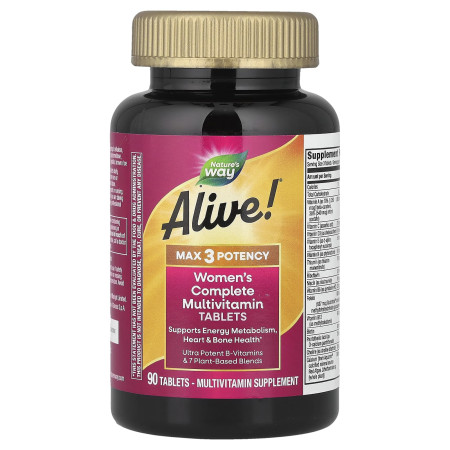 Витамины для женщин, Alive, Max3 Potency, Women's Complete Multivitamin, Nature's Way, полный мультивитаминный комплекс, 90 таблеток