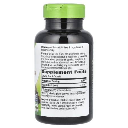 Клопогон кистевидний (Чорний кохош), Black Cohosh, Nature's Way, корінь, 540 мг, 180 веганських капсул
