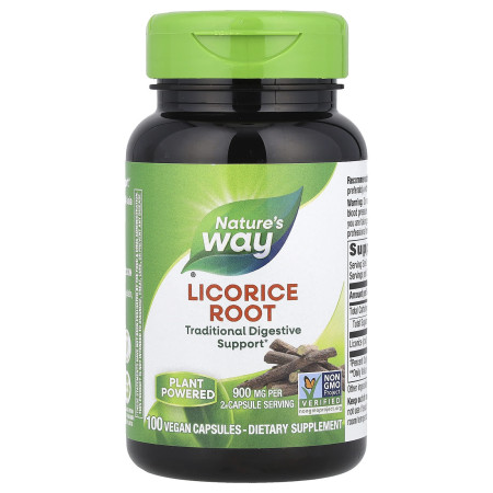Солодка, корінь, Licorice Root, Nature's Way, 900 мг, 100 веганських капсул (450 мг у капсулі)
