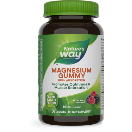 Магний цитрат, Magnesium Gummy, Nature's Way, со вкусом ягод, 100 мг, 60 жевательных конфет