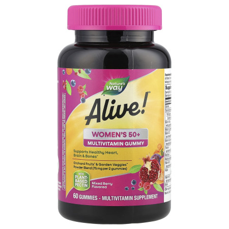 Мультивітаміни для жінок після 50, Alive!® Women's 50+ Gummy Vitamins, Nature's Way, суміш ягід, 60 жувальних цукерок