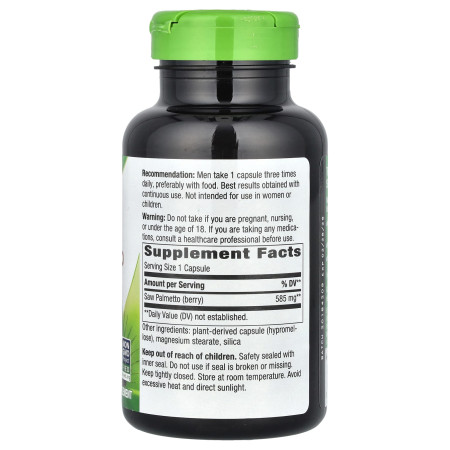 Со Пальметто, Saw Palmetto, Nature's Way, ягоди рослини, 585 мг, 180 веганських капсул
