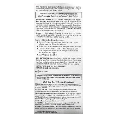 Витамины группы В,Organic B-Complex, Source of Life Garden, NaturesPlus, органик, 60 веганских капсул