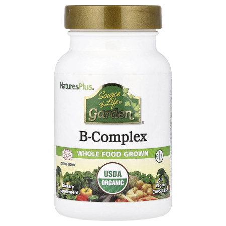 Вітаміни групи В, Organic B-Complex, Source of Life Garden, NaturesPlus, органік, 60 веганських капсул