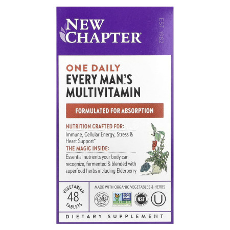 Мультивітаміни для чоловіків, One Daily Every Man's, New Chapter, 48 вегетаріанських таблеток