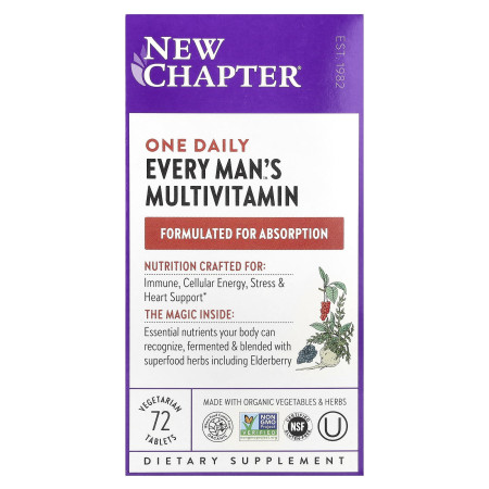 Мультивітаміни для чоловіків, One Daily Every Man's, New Chapter, 72 вегетаріанські таблетки