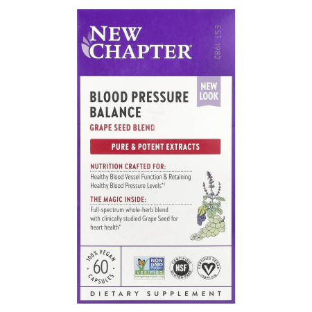 Підтримка артеріального тиску, Blood Pressure, New Chapter, суміш виноградних кісточок, 60 веганських капсул