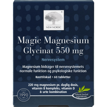 Магній гліцинат, Magic Magnesium Glycinat, New Nordic, 550 мг, 60 веганських таблеток