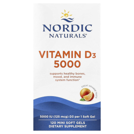 Витамин D3, Vitamin D3, Nordic Naturals, апельсин, 125 мкг (5000 МЕ), 120 мини гелевых капсул