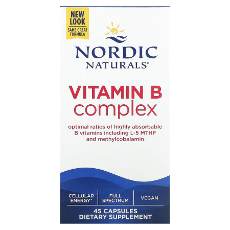 Витамины группы В, Vitamin B Complex, Nordic Naturals, 45 капсул