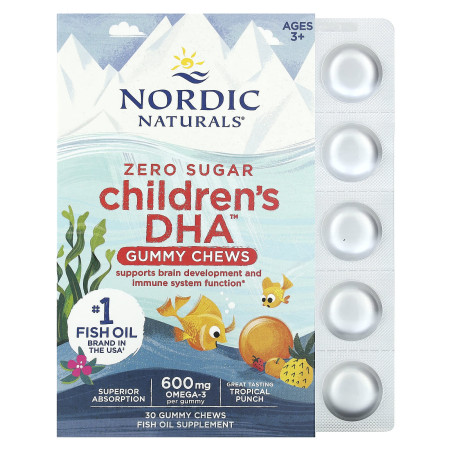 Риб'ячий жир для дітей, Children's DHA Gummies, Nordic Naturals, від 3 років, тропічний пунш, 600 мг, 30 жувальних цукерок