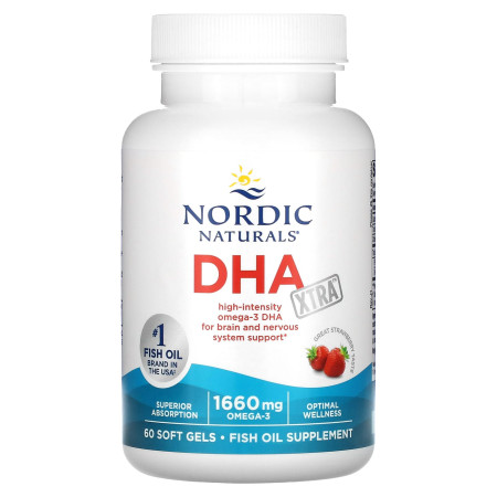 Докозагексаєнова кислота екстра, DHA Xtra, Nordic Naturals, смак полуниці, 60 гелевих капсул