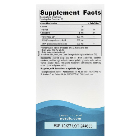 Омега-3, Omega-3, Nordic Naturals, вкус лимона, 60 гелевых капсул (345 мг на капсулу)