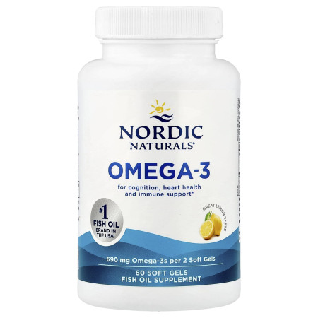 Омега-3, Omega-3, Nordic Naturals, вкус лимона, 60 гелевых капсул (345 мг на капсулу)