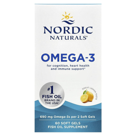 Омега-3, Omega-3, Nordic Naturals, вкус лимона, 60 гелевых капсул (345 мг на капсулу)
