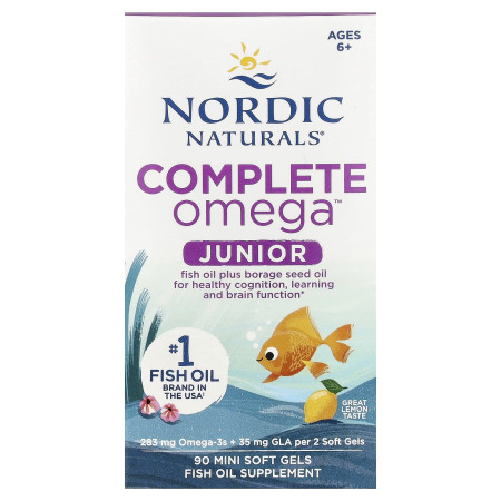 Омега комплекс для підлітків, Complete Omega Junior, Nordic Naturals, для дітей віком від 6 років, смак лимона, 90 гелевих міні-капсул