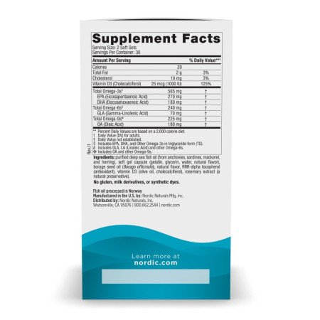 Омега 3-6-9 + D3, Complete Omega-D3, Nordic Naturals, вкус лимона, 500 мг, 60 гелевыхкапсул