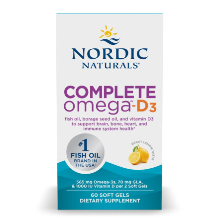 Омега 3-6-9 + D3, Complete Omega-D3, Nordic Naturals, вкус лимона, 500 мг, 60 гелевыхкапсул