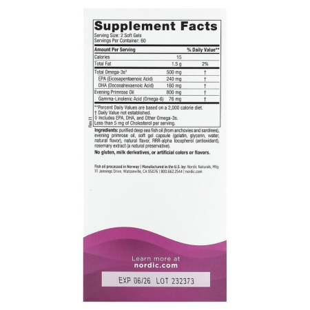 Омега-3 с маслом вечерняй примулы для женщин, Omega With Evening Primrose, Nordic Naturals, 120 гелевых капсул