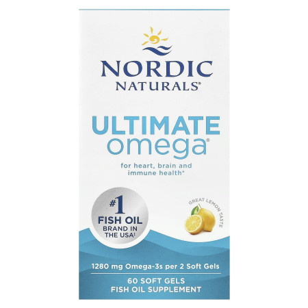 Омега-3, Ultimate Omega, Nordic Naturals, с лимонным вкусом, 60 гелевых капсул (640 мг в капсуле)