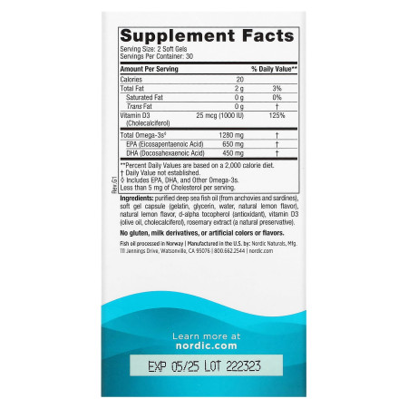 Омега-3 и витамин D, Ultimate Omega-D3, Nordic Naturals, со вкусом лимона, 1280 мг, 60 гелевых капсул
