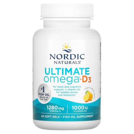 Омега-3 и витамин D, Ultimate Omega-D3, Nordic Naturals, со вкусом лимона, 1280 мг, 60 гелевых капсул