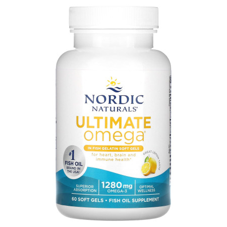 Омега-3, Ultimate Omega, Nordic Naturals, с лимонным вкусом, 1280 мг, 60 гелевых капсул