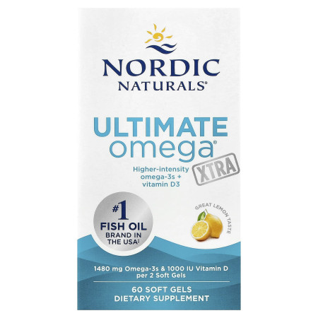 Омега-3 з вітаміном D, Ultimate Omega Xtra, Nordic Naturals, зі смаком лимона, 1480 мг, 60 гелевих капсул
