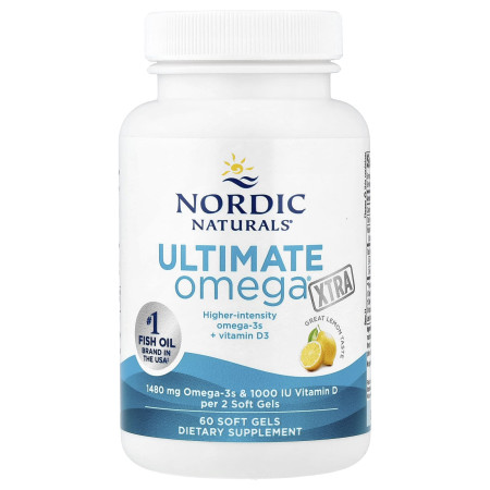 Омега-3 з вітаміном D, Ultimate Omega Xtra, Nordic Naturals, зі смаком лимона, 1480 мг, 60 гелевих капсул