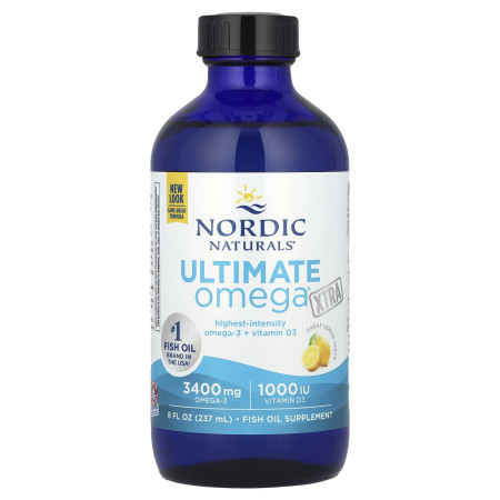 Омега-3, Ultimate Omega® Xtra, Nordic Naturals, з вітаміном D, лимонний смак, 3400 мг, 237 мл