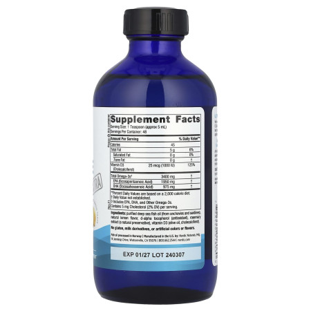 Омега-3, Ultimate Omega® Xtra, Nordic Naturals, с витамином D, лимонный вкус, 3400 мг, 237 мл