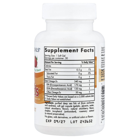 Омега-3 для детей, Daily Omega Kids, Nordic Naturals, 340 мг, со вкусом клубники, 30 гелевых капсул