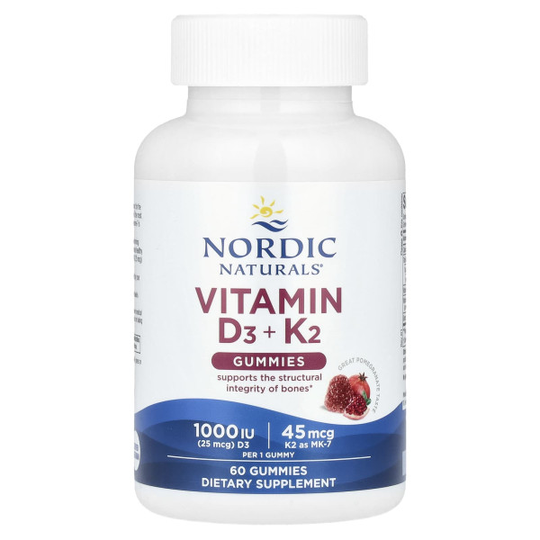 Витамин D3 и К2, Vitamin D3 + K2, Nordic Naturals, вкус граната, 60 жевательных конфет