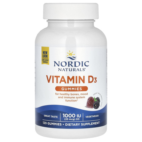 Витамин D3, Vitamin D3 Gummies, Nordic Naturals, лесные ягоды, 25 мкг (1000 МЕ), 120 жевательных конфет
