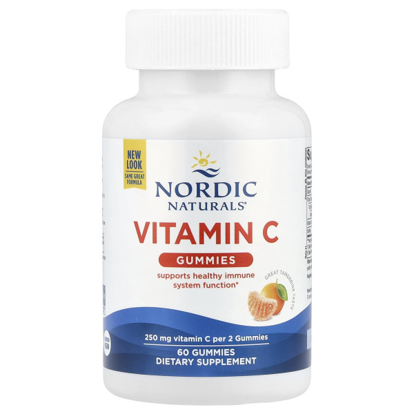 Витамин С жевательный, Vitamin C Gummies, Nordic Naturals, мандарин, 250 мг, 60 жевательных конфет (125 мг на конфету)