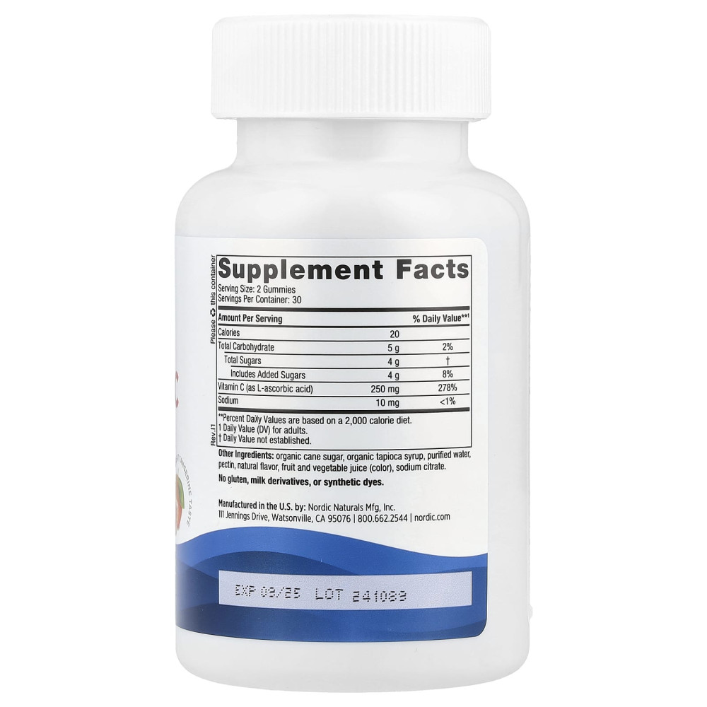 Витамин С жевательный, Vitamin C Gummies, Nordic Naturals, мандарин, 250 мг, 60 жевательных конфет (125 мг на конфету)