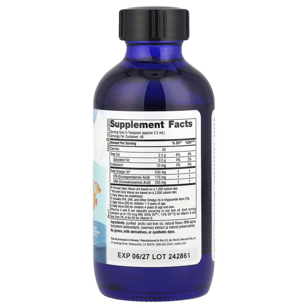Жидкий рыбий жир для детей от 1 года, Children's DHA, Nordic Naturals, клубника, 530 мг, 119 мл