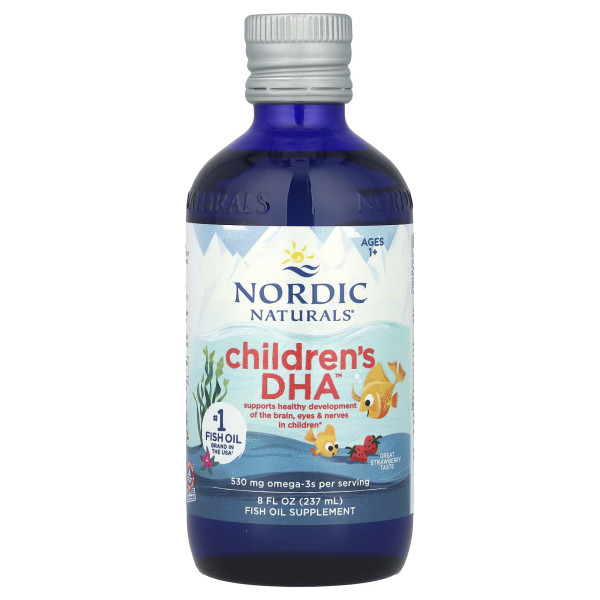Рыбий жир для детей от 1 года, Children's DHA, Nordic Naturals, жидкий, клубника, 530 мг, 237 мл