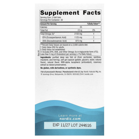 Омега 2х, лимонный вкус, Ultimate Omega 2x, Nordic Naturals, 60 гелевых капсул (1075 мг на капсулу)