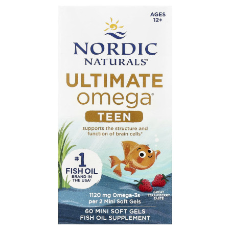 Омега для подростков, Teen, Ultimate Omega 2X, Nordic Naturals, от 12 лет, вкус клубники, 60 мини гелевых капсул