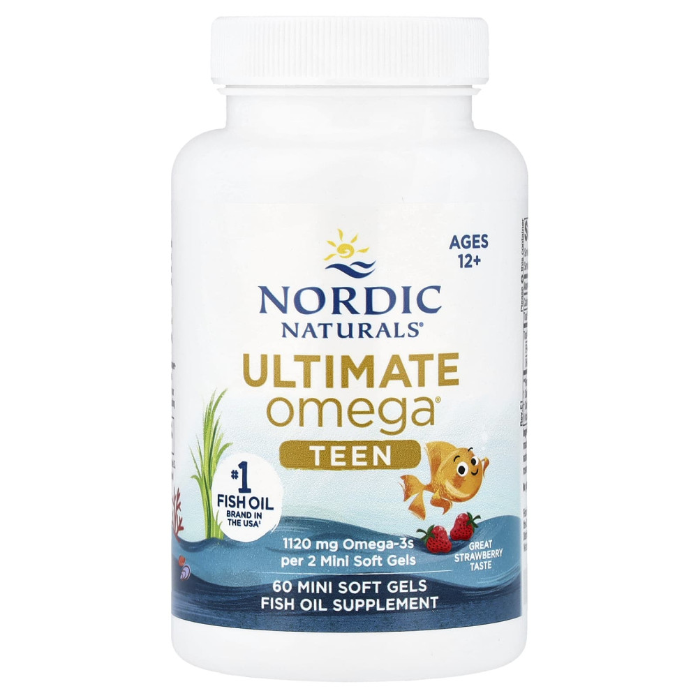 Омега для подростков, Teen, Ultimate Omega 2X, Nordic Naturals, от 12 лет, вкус клубники, 60 мини гелевых капсул