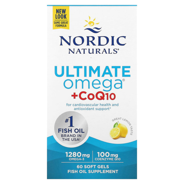 Омега-3 з коензимом Q10, Omega + CoQ10, Nordic Naturals, 640 мг, лимон, 60 гелевих капсул