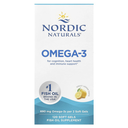 Рыбий жир очищенный, Omega-3, Nordic Naturals, лимон, 690 мг, 120 гелевых капсул (345 мг на капсулу)