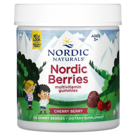 Поливитамины для детей от 3 лет, Nordic Berries Multivitamin Gummies, Nordic Naturals, со вкусом вишни, 120 жевательных конфет