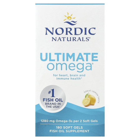 Рыбий жир, Ultimate Omega, Nordic Naturals, лимонный вкус, 1280 мг, 180 гелевых капсул (640 мг на капсулу)