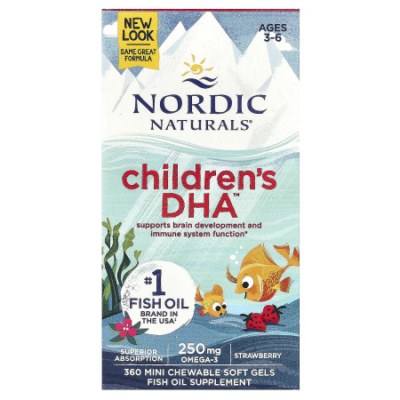 Риб'ячий жир для дітей, Children's DHA, Nordic Naturals, вік 3-6 років, полуниця, 360 жувальних гелевих міні-капсул