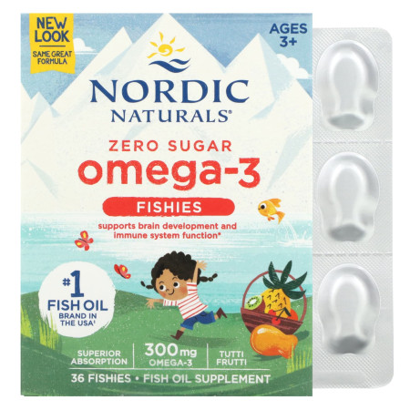 Рыбий жир для детей, Nordic Omega-3 Fishies, Nordic Naturals, фрукты, 300 мг, 36 жевательных конфет