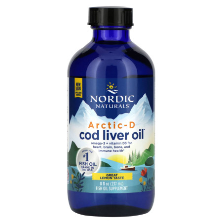 Рыбий жир из печени трески и D3, Arctic-D Cod Liver Oil, Nordic Naturals, лимон, 237 мл