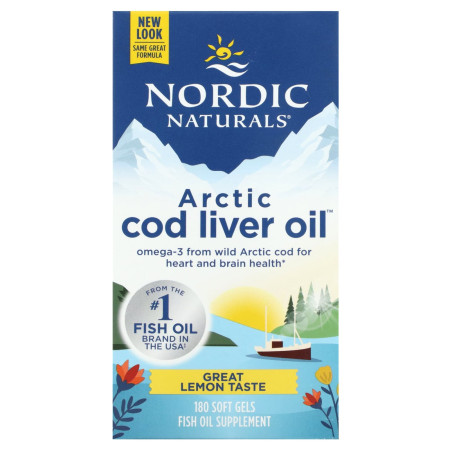 Риб'ячий жир з печінки тріски, Cod Liver Oil, Nordic Naturals, лимон, арктичний, 1000 мг, 180 гелевих капсул