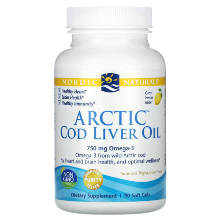 Риб'ячий жир з печінки тріски, Cod Liver Oil, Nordic Naturals, лимон, арктичний, 1000 мг, 90 гелевих капсул